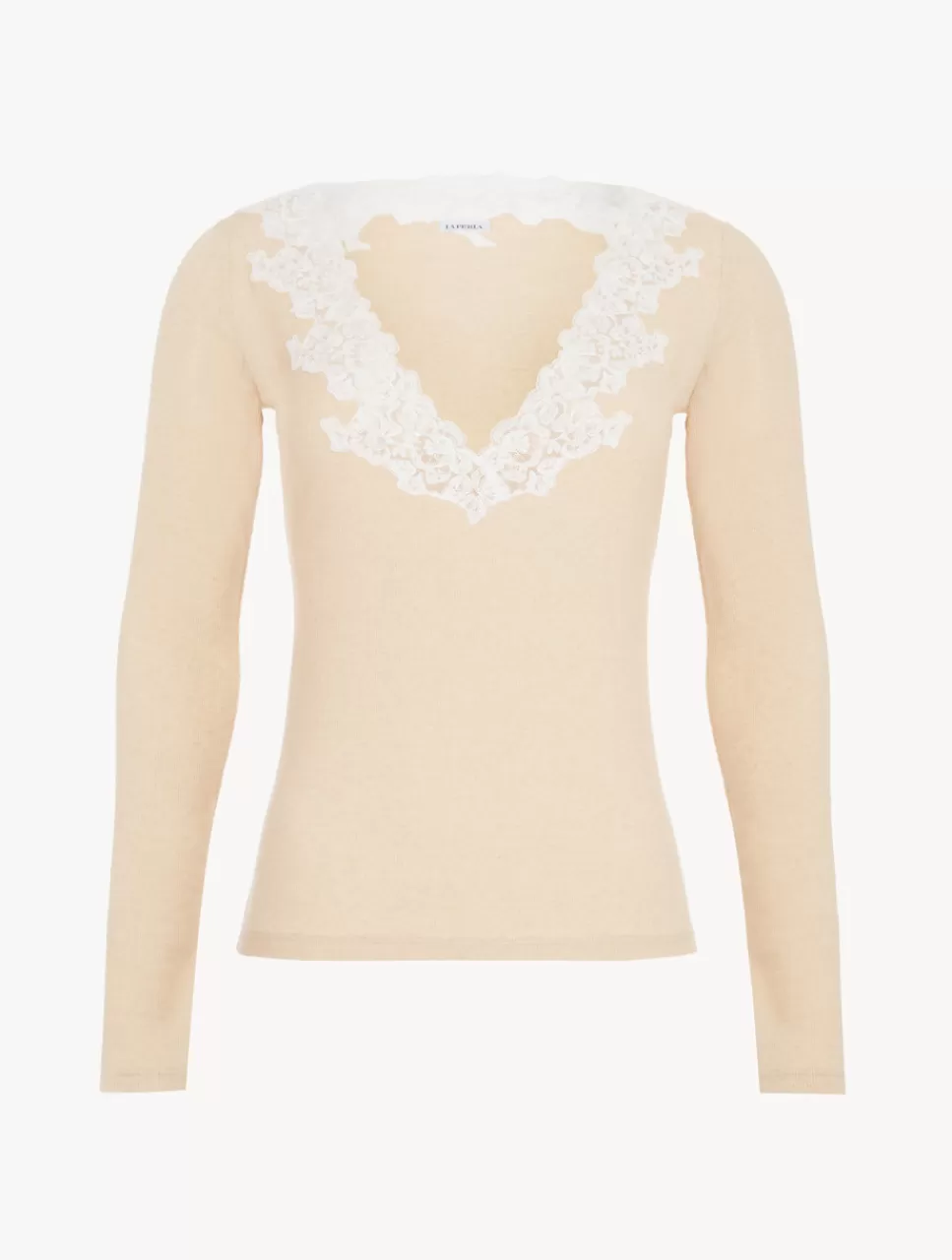 La Perla Top Acanalado De Manga Larga En Mezcla De Cachemir De Color Halo Con Frastaglio Amarillo Hot