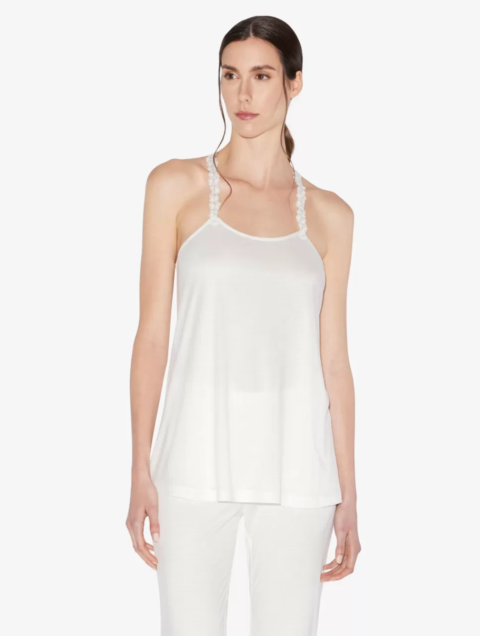 La Perla Top De Modal Con Tul Bordado Blanquecino White Online