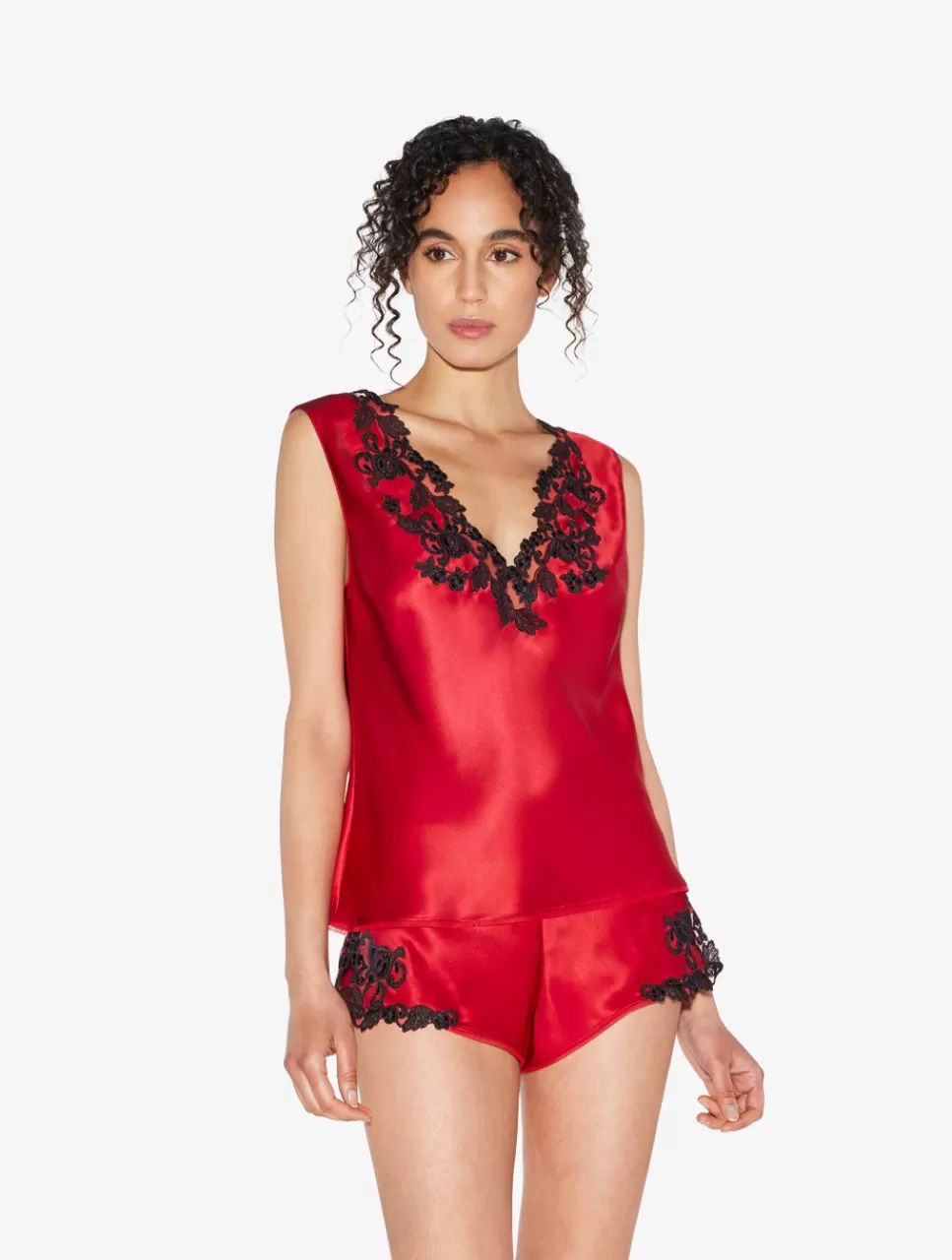 La Perla Top De Raso De Seda De Color Con Frastaglio Rojo Best